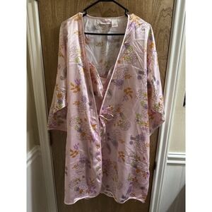 Liz Banks Intimates 2 Piece Robe And Dress Set Light Pink Paisley Plus Sz 2X